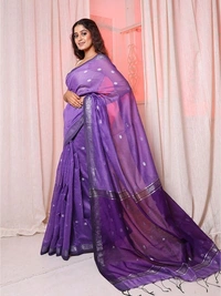 Handloom Floral Buta Cotton Silk Saree - Electric Violet