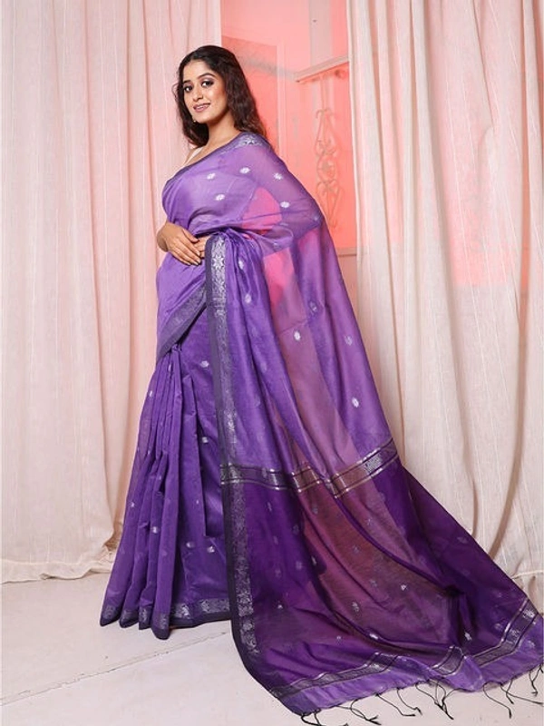 Handloom Floral Buta Cotton Silk Saree - Electric Violet