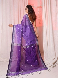 Handloom Floral Buta Cotton Silk Saree - Electric Violet