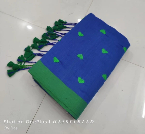 Handloom Love Motive Embroidered Saree - Blue