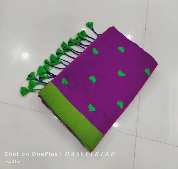 Handloom Love Motive Embroidered Saree - Purple