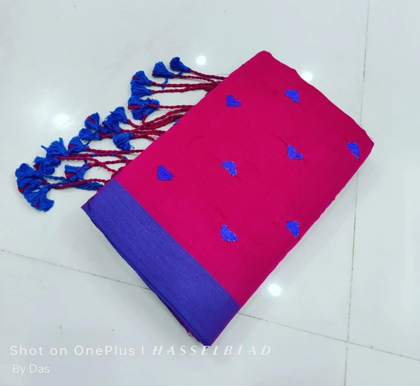Handloom Love Motive Embroidered Saree - Magenta / Fuchsia