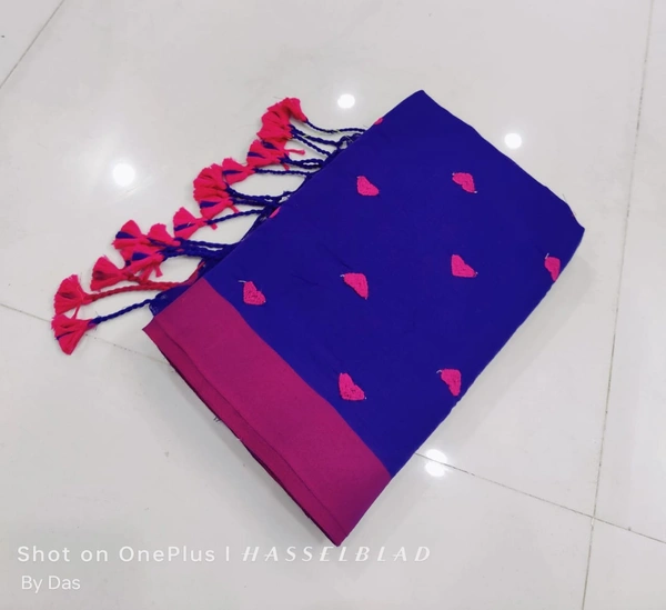 Handloom Love Motive Embroidered Saree - Blue