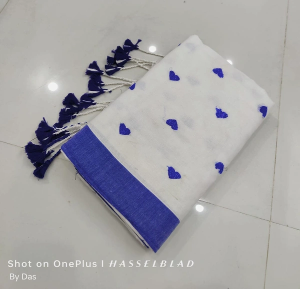 Handloom Love Motive Embroidered Saree - White