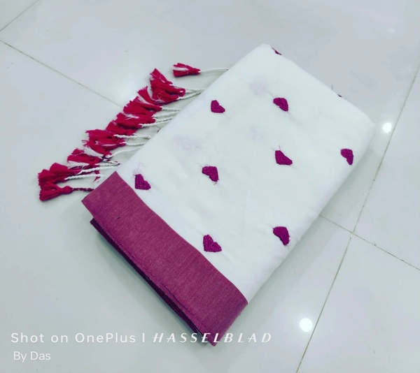 Handloom Love Motive Embroidered Saree - White