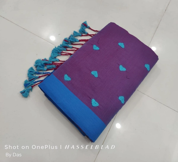 Handloom Love Motive Embroidered Saree - Electric Violet