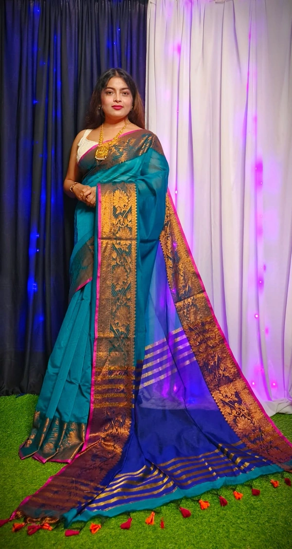 Raja Handloom Copper Zari Woven Border Saree - Genoa