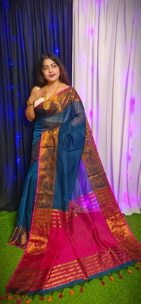 Raja Handloom Copper Zari Woven Border Saree - Bay of Many