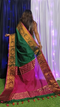 Raja Handloom Copper Zari Woven Border Saree - Japanese Laurel