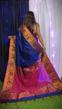 Raja Handloom Copper Zari Woven Border Saree - Royal Blue
