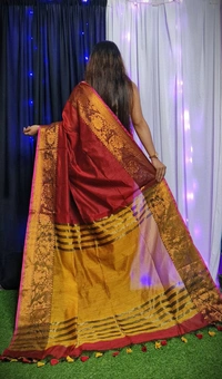Raja Handloom Copper Zari Woven Border Saree - Maroon