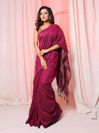 Handloom Solid Color Gichha Strips Pallu Saree - Maroon