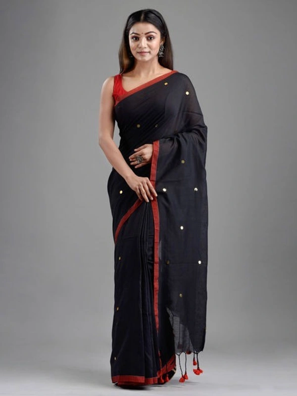 Handloom Gini Scquence Woven Cotton Saree - Black