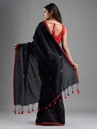 Handloom Gini Scquence Woven Cotton Saree - Black