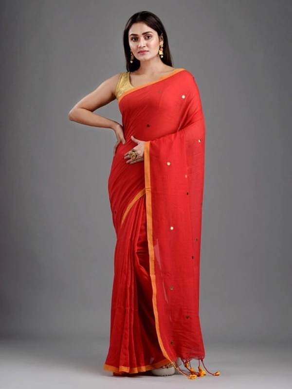 Handloom Gini Scquence Woven Cotton Saree - Red