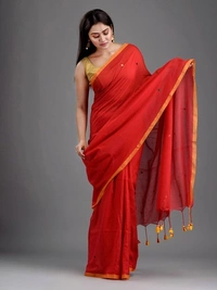 Handloom Gini Scquence Woven Cotton Saree - Red