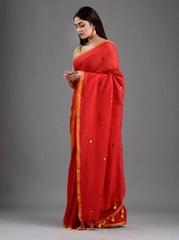 Handloom Gini Scquence Woven Cotton Saree - Red