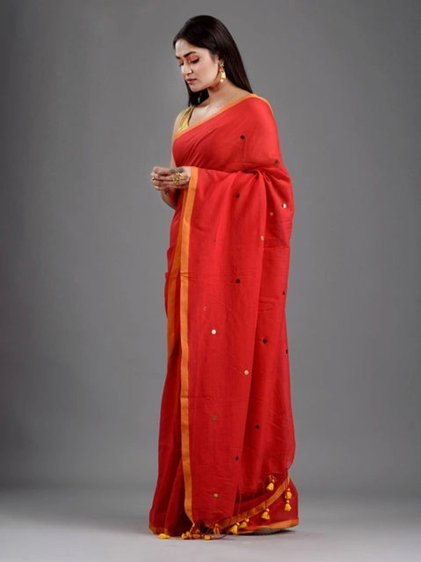 Handloom Gini Scquence Woven Cotton Saree - Red