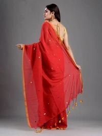 Handloom Gini Scquence Woven Cotton Saree - Red