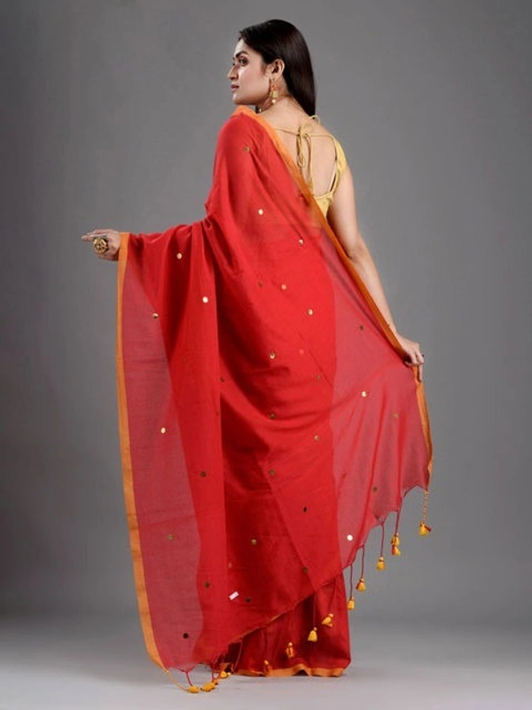 Handloom Gini Scquence Woven Cotton Saree - Red