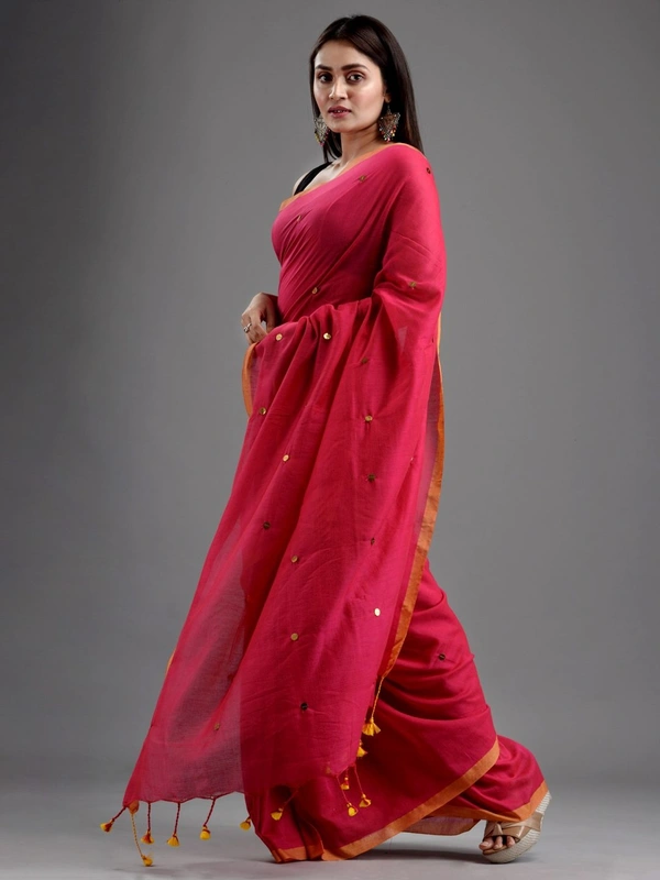 Handloom Gini Scquence Woven Cotton Saree - Royal Heath