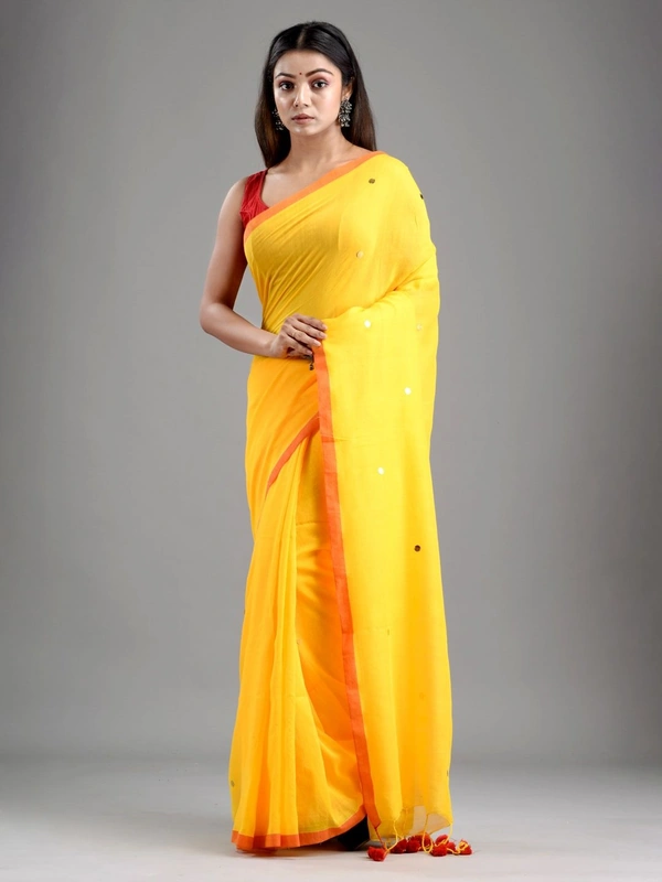 Handloom Gini Scquence Woven Cotton Saree - Yellow