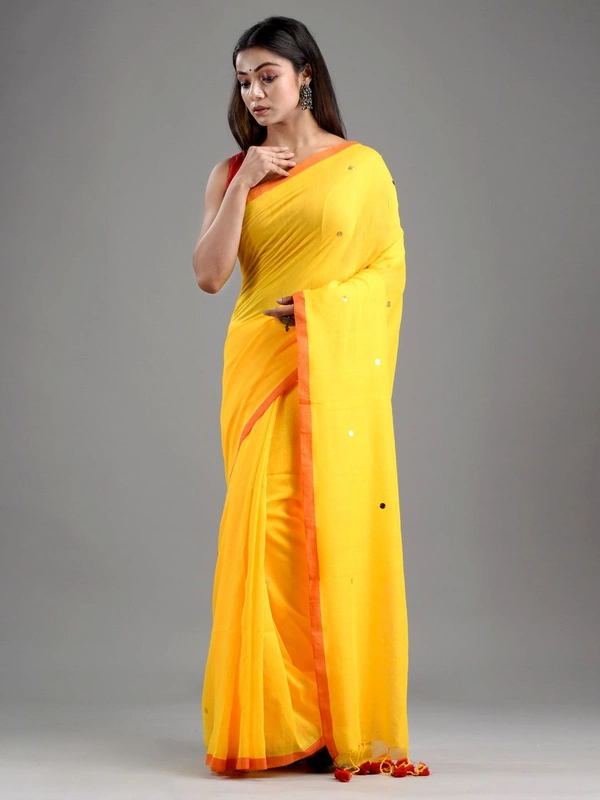 Handloom Gini Scquence Woven Cotton Saree - Yellow