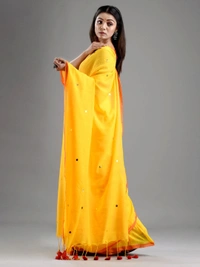Handloom Gini Scquence Woven Cotton Saree - Yellow