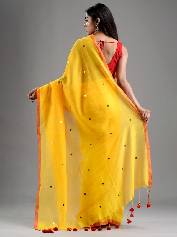 Handloom Gini Scquence Woven Cotton Saree - Yellow