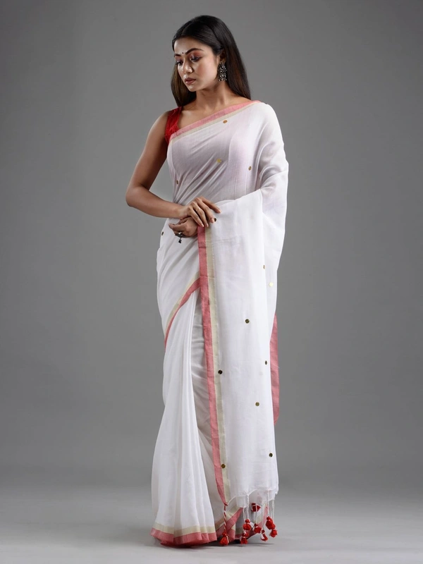 Handloom Gini Scquence Woven Cotton Saree - White