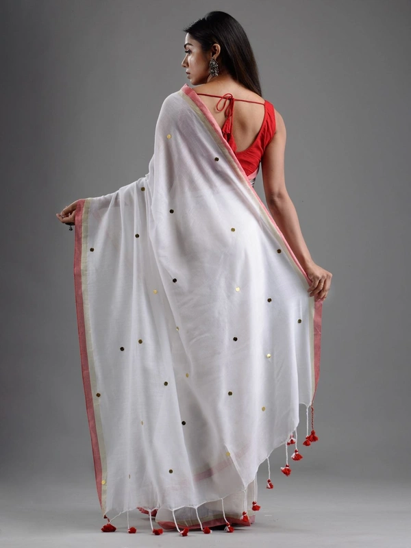 Handloom Gini Scquence Woven Cotton Saree - White