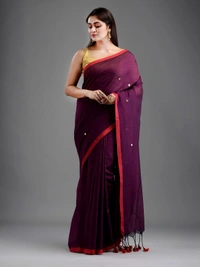 Handloom Gini Scquence Woven Cotton Saree - Maroon