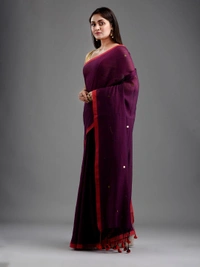 Handloom Gini Scquence Woven Cotton Saree - Maroon