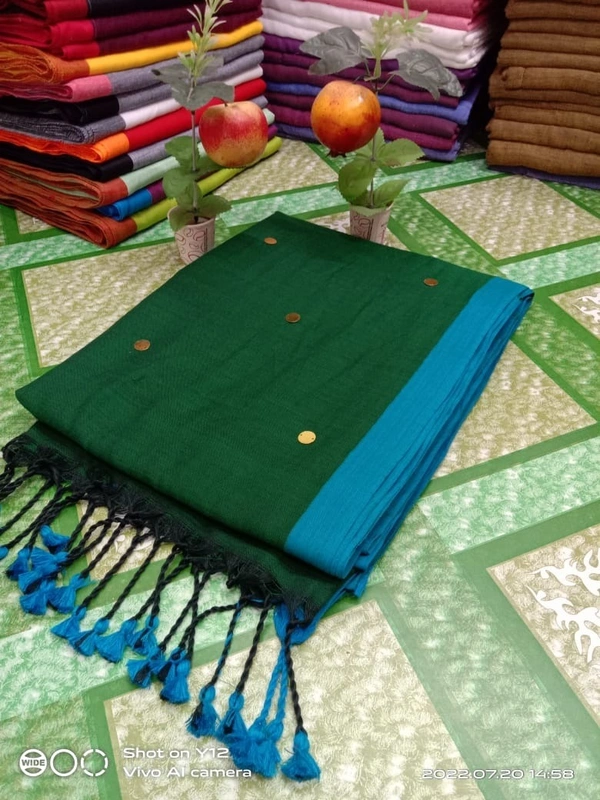 Handloom Gini Scquence Woven Cotton Saree - Cardin Green