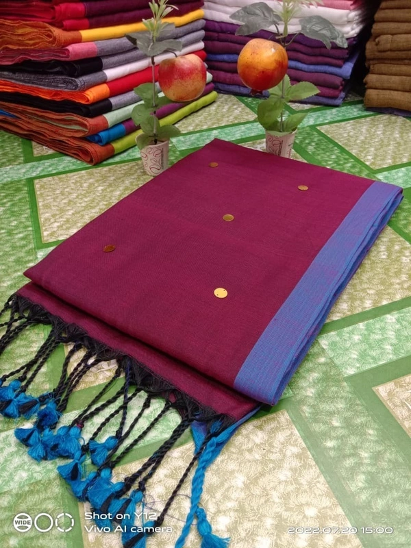 Handloom Gini Scquence Woven Cotton Saree - Maroon