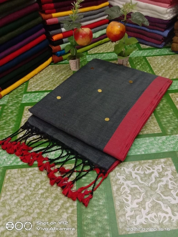 Handloom Gini Scquence Woven Cotton Saree - Gray