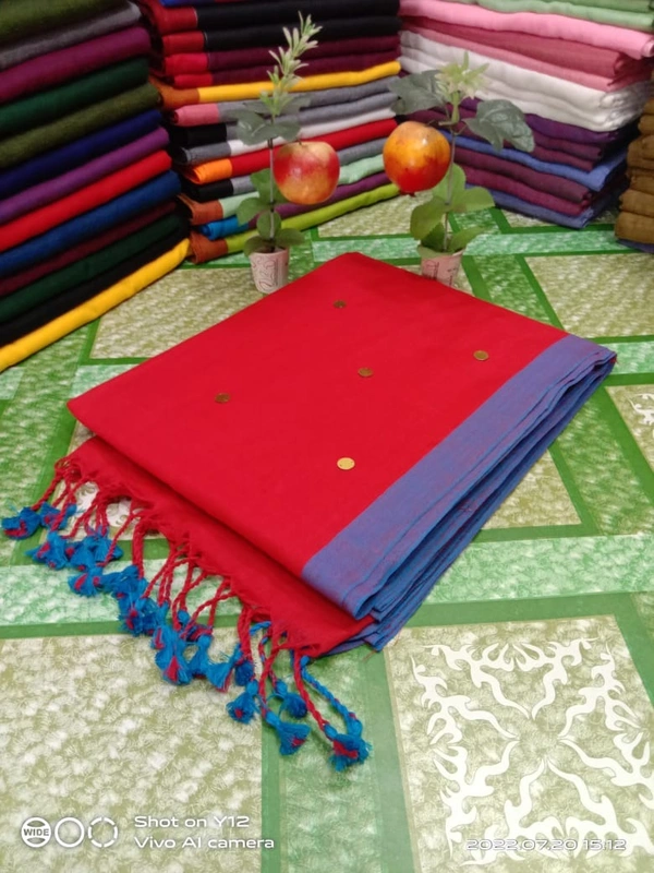 Handloom Gini Scquence Woven Cotton Saree - Red