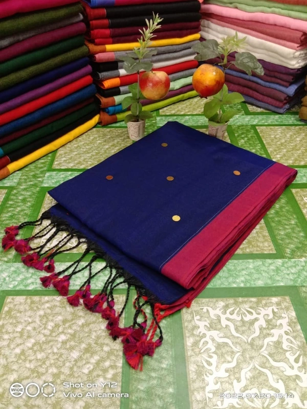 Handloom Gini Scquence Woven Cotton Saree - Navy Blue