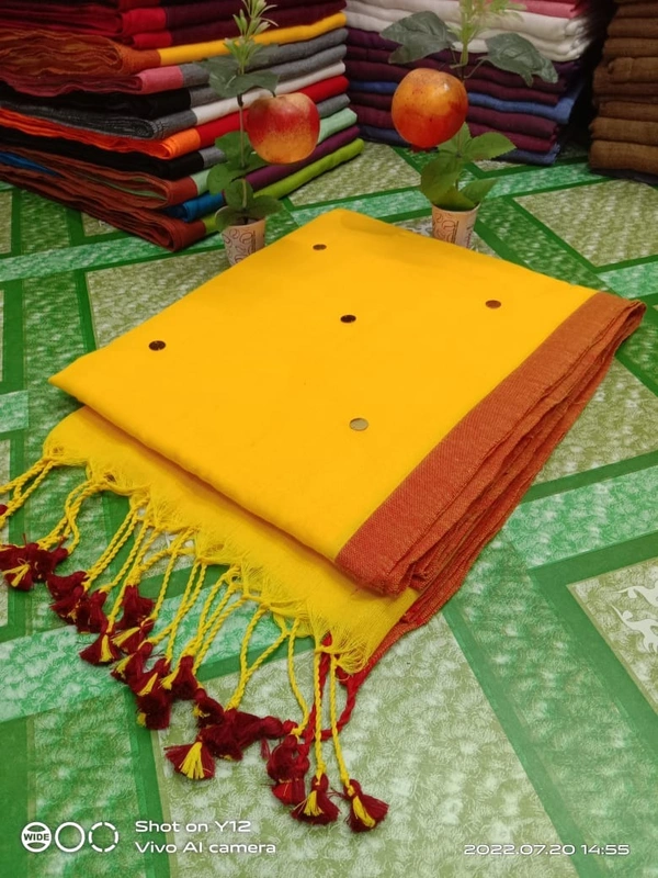Handloom Gini Scquence Woven Cotton Saree - Yellow