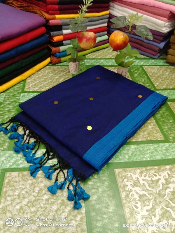 Handloom Gini Scquence Woven Cotton Saree - Navy Blue