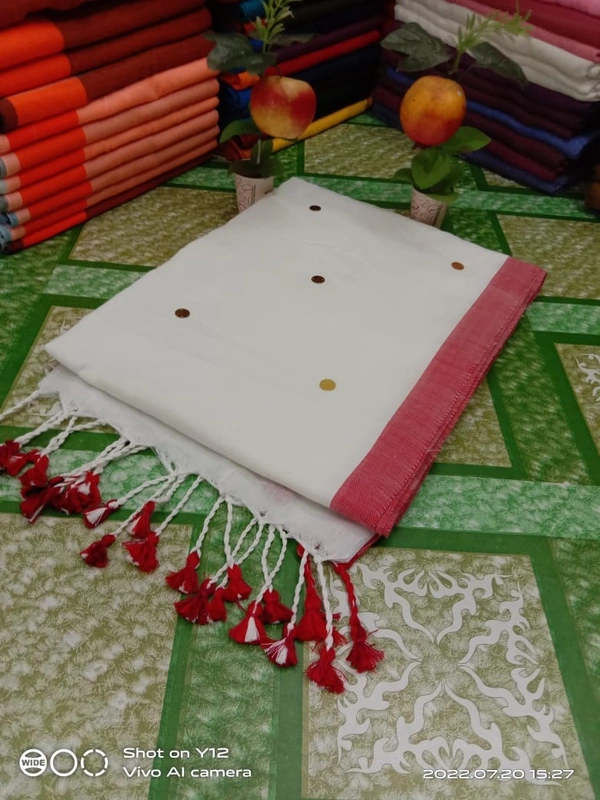 Handloom Gini Scquence Woven Cotton Saree - White