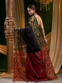 Handloom Jamdani Woven Cotton Zari Pallu Saree - Black, Cotton