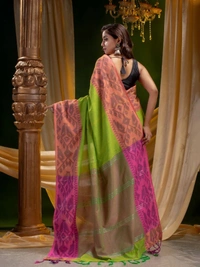 Handloom Jamdani Woven Cotton Zari Pallu Saree - Green, Cotton