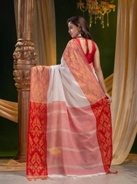 Handloom Jamdani Woven Cotton Zari Pallu Saree - White, Cotton