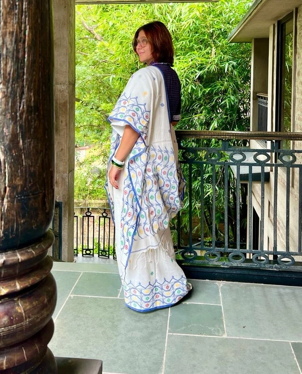 Handloom Jamdani Woven Cotton Saree - White, Cotton