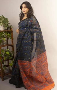 Handloom Madhubani Printed Saree - Black & Multi