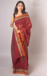 Handloom Sequence Border Cotton Silk Saree - Maroon