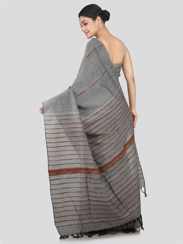 Handloom Cotton Khesh Saree - Silver, Cotton, Cotton (CK)