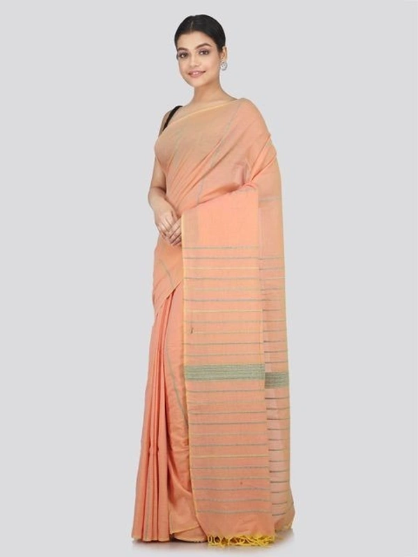 Handloom Cotton Khesh Saree - Peach, Cotton, Cotton (CK)
