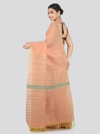 Handloom Cotton Khesh Saree - Peach, Cotton, Cotton (CK)